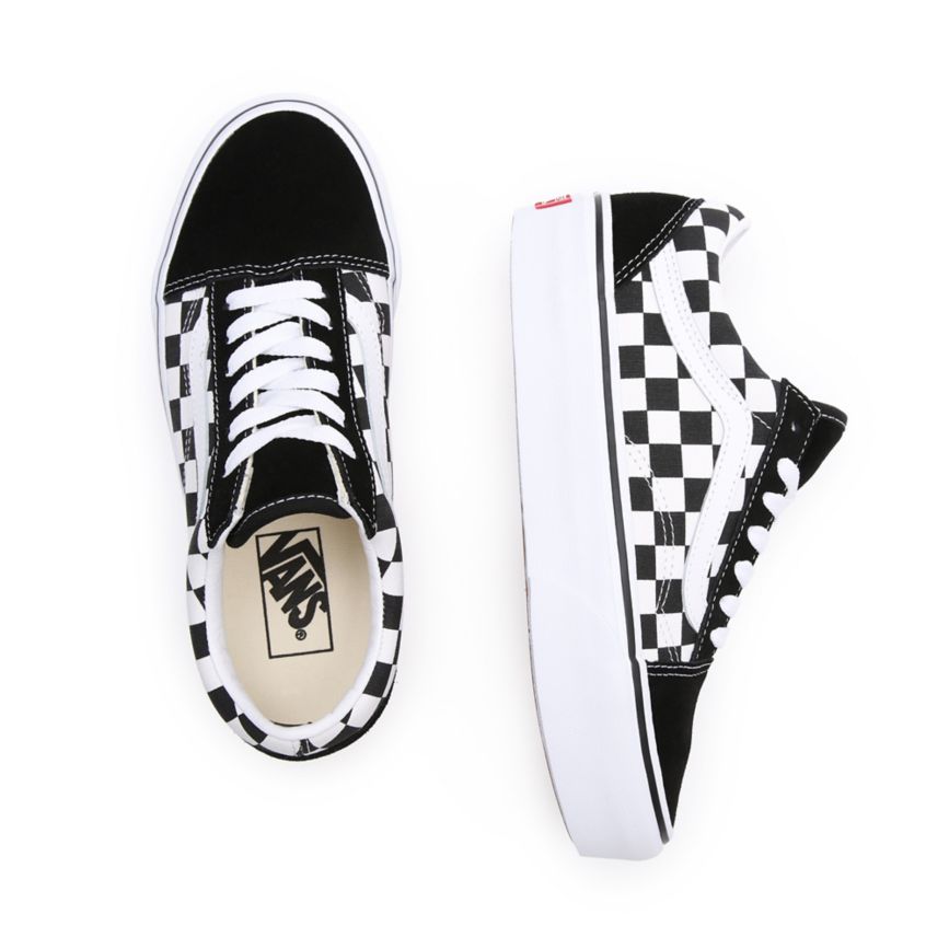 Vans Checkerboard Old Skool flatforms παπούτσια μαυρα | VN639N7AA96