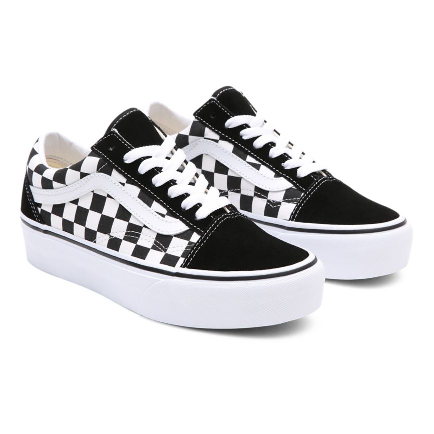 Vans Checkerboard Old Skool flatforms παπούτσια μαυρα | VN639N7AA96