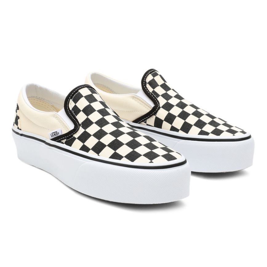 Vans Checkerboard κλασικα Slip-On flatforms παπούτσια μαυρα | VN004X1TZ65