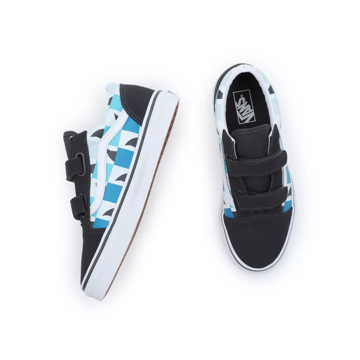 Vans Glow Checkerboard Sharks Old Skool Velcro παπούτσια μαυρα | VN963K2KC46